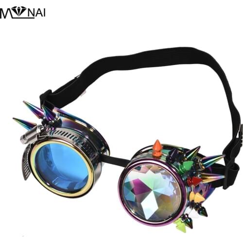 Multi-Colors Rivets Glasses Crystal Lenses Steampunk Spikes Goggles Cosplay Vintage Gothic Eyewear