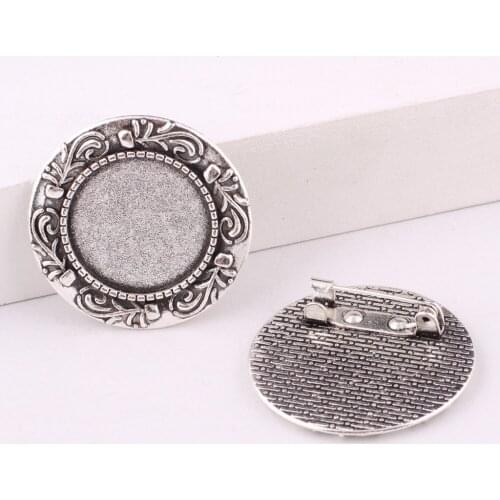 Reidgaller 5pcs Fit 20mm Round Brooch Cabochon Bezel Settings antique silver vintage Cameo Base trays diy jewelry findings