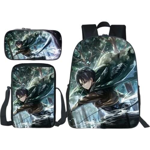 Attack On Titan Backpack Teens Japan Anime 3D Printed School Backpack Messenger Bag Pencil Case Boy Girl Rucksack 3 Pieces/set
