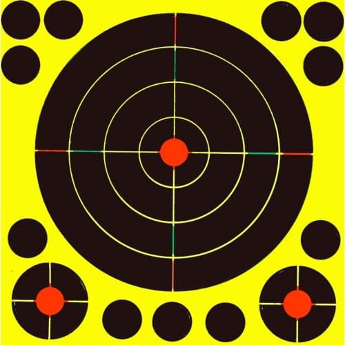 5.50”x5.50" Self-Adhesive Splatter Splash & Reactive(Tri-Colors Impact) Shooting Sticker Targets(Bulls-eyes) 25 Pcs per Pack
