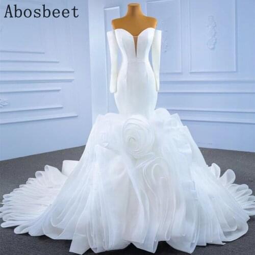 Satin Wedding Dress Off Shoulder with Chapel Train Ruffles Gown Wedding Bridal for Women Elegant White Vestido De Noiva