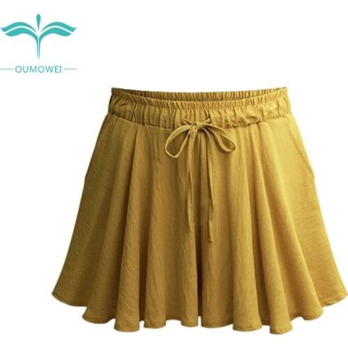 Oumowei Summer High Waist Shorts Women Loose Plus Size Drawstring Chiffon Shorts Skirts Solid Black Short Feminino 5XL 6XL