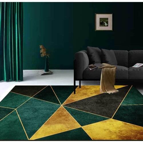 Nordic dark green Living Room Carpet Carpet Golden Lines Green Abstract Bedroom Mat Home Area Floor Mats Custom Rug Tapis