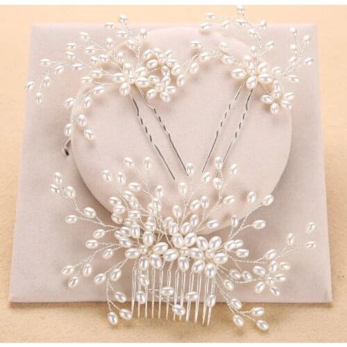 Gorgeous Bridal Pearl Hand-Woven Hair Accessories Wedding Dress Silver Hair Fork Hair Comb Headdress Jewelry Gift Accessories