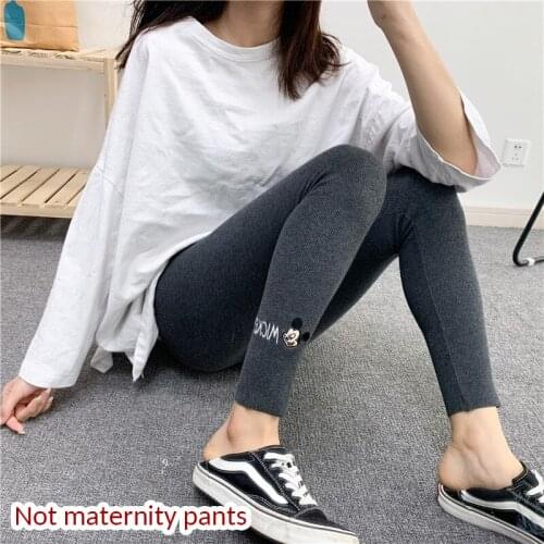 Spring New Product Threaded Cotton Mickey Embroidery Ladies Leggings Stretch Solid Color Tights Casual Pants