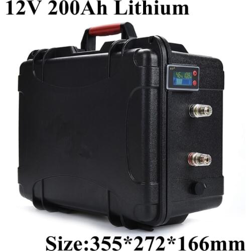 Waterproof li-ion 12V 200AH Lithium battery high capacity for camper lights ups inverter outboard Power Supply + 10A Charger USB
