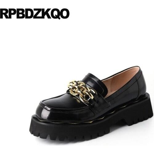 Women Chain Demonia Chunky Loafers Female Luxury Platform Patent Leather Black Rock Designer Shoes China Elevator Metal Slip On