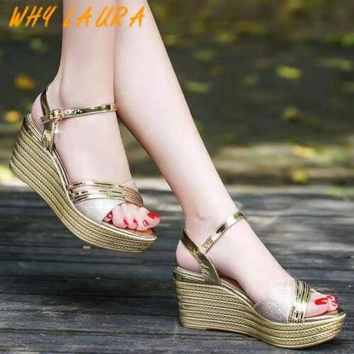 Ladies Platform Wedge Heel Sandal Fashion Point Lace-up Shoe Platform Wedge Heel Place Toe Bright Color Sliding Beach Shoes