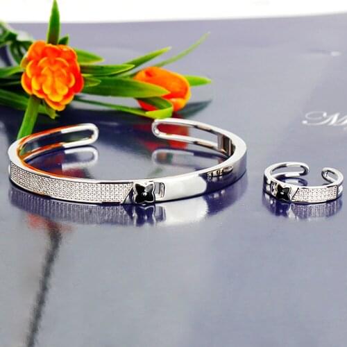 TIRIM 2020 NEW Trendy Clover Style Bangle Ring for Women Drip Oil Zirconia Wedding Engage Bracelet Set Dubai Jewelry