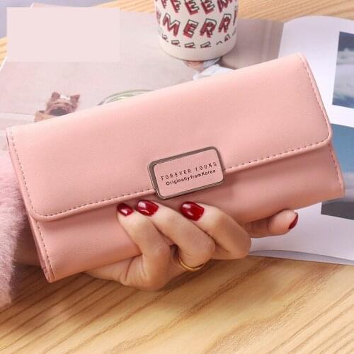 Womens Wallet Solid Color Long Tri-fold Letter Hasp Female Pu Leather Coin Purses Ladies Multiple-card Holder Clutch Money Clip