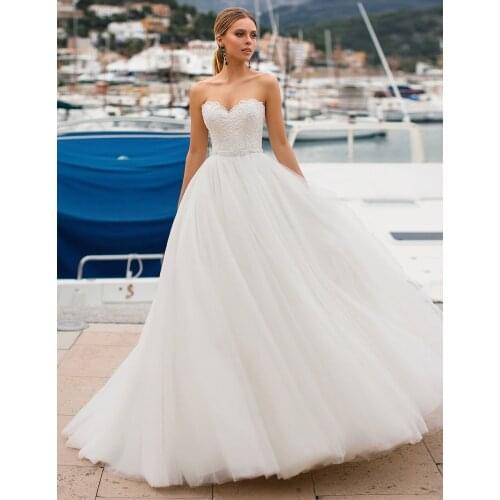 Sweetheart Corset Wedding Dresses White Tulle Pearls Beaded Lace Vestidos de Novia Long Bride Dress Wedding Gowns 2020 Backless