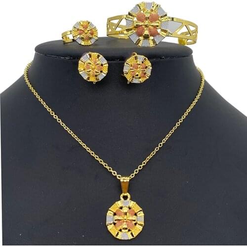 Gold Color African Dubai Jewelry Sets for Baby Bangles Arabic Jewerly kids Rings Earrings Sets Jewelry Dubai Brithday Gifts