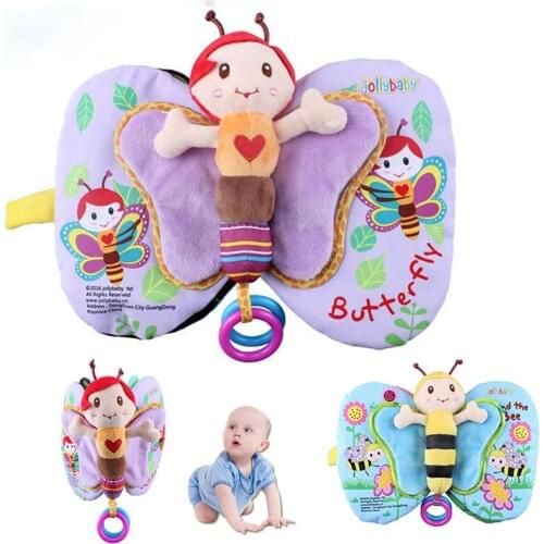 15cm Bbay Wing Cloth Book Infant Kids Cute Animal Bee Butterfly Sound Paper Early Education Cloth Book Toys Mobile Phone Straps