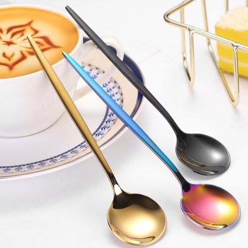 2 Pcs Coffee stainless steel small spoon titanium plated magic color mixing spoon creative dessert round tea spoon