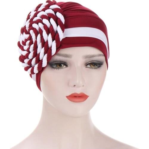 2020 Muslim European and American foreign trade side braid two-color Baotou cap milk silk India Baotou cap spot