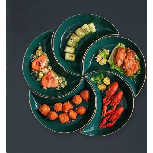 5 Piece Set Moon Plate Ceramics Dinnerware Food Sushi Phnom Penh Green Irregular Tray Platter Home Kitchen Supplies Tableware