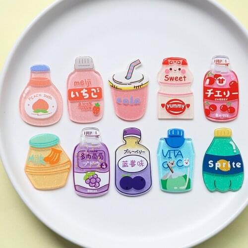DIY Jewelry Findings Cute Drink Bottle Juice Resin Charms Patch Decoration Handmade Accessories Material Sticker 70pcs Pendant