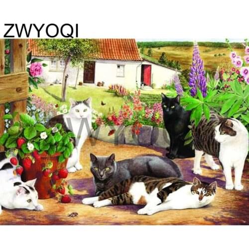 DIY 3D Diamond mosaic Full Round Diamond embroidery Cross stitch Full Square Diamond painting cat flower Strawberrypasture farm