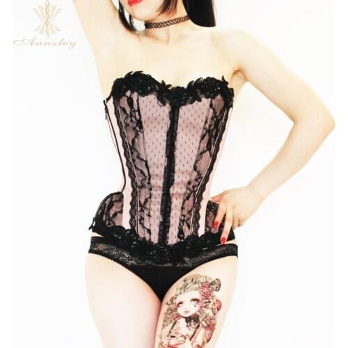 Annzley Corset Black Vintage Lace Steel Boned Overbust Corset Pattern For Sale