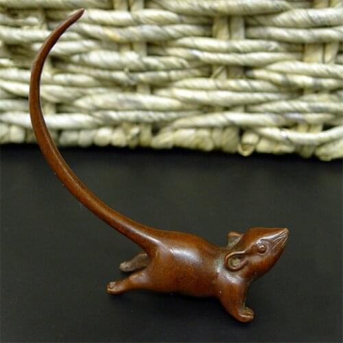 Antique Pure Copper Long-tailed mouseTea Pet Table Ornament Lucky Home Decorations Accessories Hand made Animal Figurines Crafts