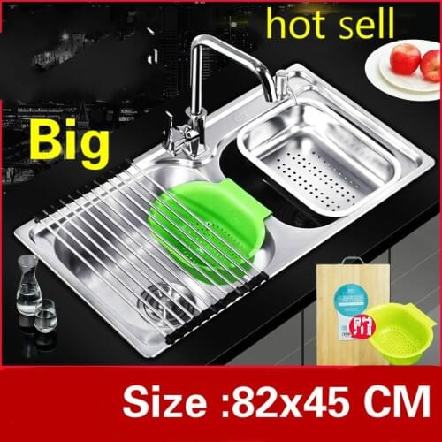 Free shipping Apartment big kitchen double groove sink 304 stainless steel do the dishes hot sell standard 82x45 CM