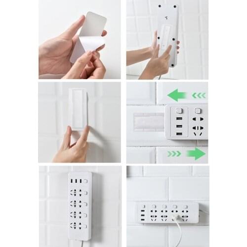 C5AD Seamless Punch Free Plug Sticker Holder Wall Fixer Power Strip Storage Sockets Wall Shelf Stand Hook