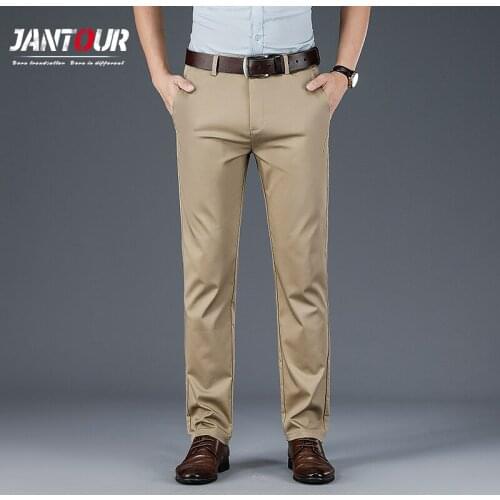 Jantour Brand Mens Pants Men High Quality Dress Business Office Casual Cotton Social Classic Khaki Straight Suit Trousers Male