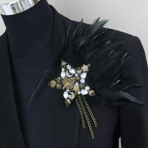 Rhinestone Star Boutonniere Clips Collar Brooch Pin Business Suits Banquet Brooch Black Feather Anchor Flower Corsage badge