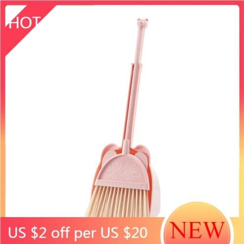 Kids Pink Floor Broom Set Plastic Long Handle Lobby Cute Dustpan Children Indoor Support Tile Recogedor Household Items ZZ50SB