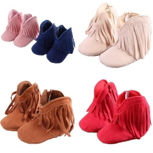 Baby Winter Soft Soled Anti-slip Warm Boots Infant Girls Solid Color Fringe High Booties Newborn Girl Casual Crib Shoes NBB0109