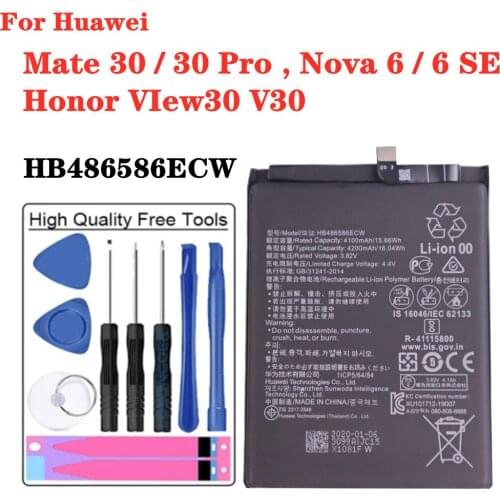 For Huawei Mate 30 / 30 Pro , Nova 6 / 6 SE , Honor VIew30 VIew 30 V30 Phone Battery 4200mAh HB486586ECW Replacement Batteries