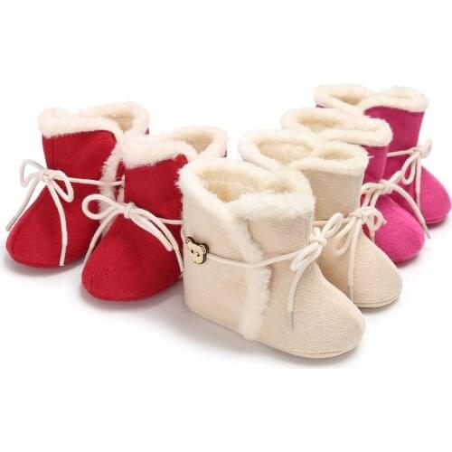 E&Bainel Furry Winter Baby Girl Boots Warm Newborn Infant Baby Fur Mid-Calf Length Slip-On Snow Boot Shoes 0-18Month New