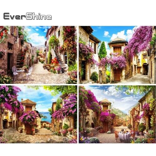 Evershine 5D DIY Diamond Painting Street Full Square Diamond Embroidery Flower Landscape Cross Stitch Garden Wall Art Decoration