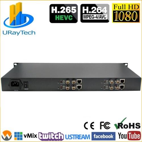 HEVC 1U 4 Channels SD HD 3G SDI To IP Streaming Encoder 4Ch H.265 H.264 Encoder RTMP RTMPS For Live Streaming Broadcast, IPTV