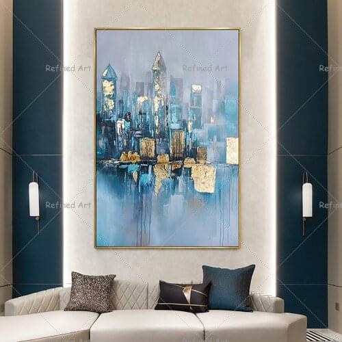 Pure Gold Hand-Painted Oil Paintings Abstract Light Luxury Villa Model Room Entrance Large Living Room Restaurant Decor Mural