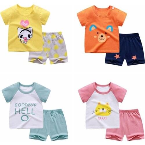 Boys And Girls Summer Cotton Childrens Clothes T-shirt+shorts Childrens Cartoon Sport Suit