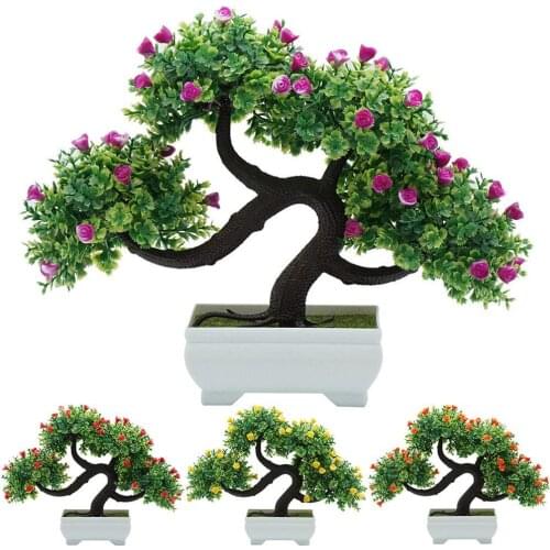 Small Tree Fake Plants Fake Flowers Potted Ornaments Bathroom Accessories Home Decor Plastic Artificial Bonsai Plants with Pot