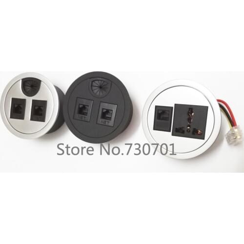 Furniture desktop round socket with tel and internet connector cable cubby universal power furniture cable grommet