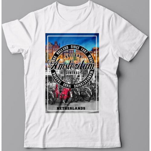 Print O-Neck Funny Graphic T-shirt AMSTERDAM - Holland, Netherlands, Europe Tee Summer Style T Shirt Men