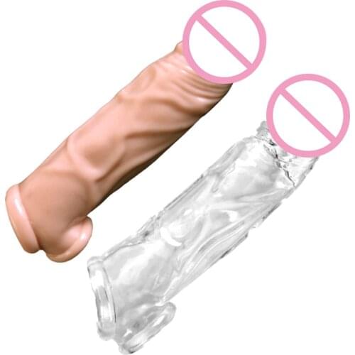 Male Penis Sleeve Reusable Condoms Extender Delay Ejaculation Dildo Enhancer Enlargement Sex Toys for Men Couples