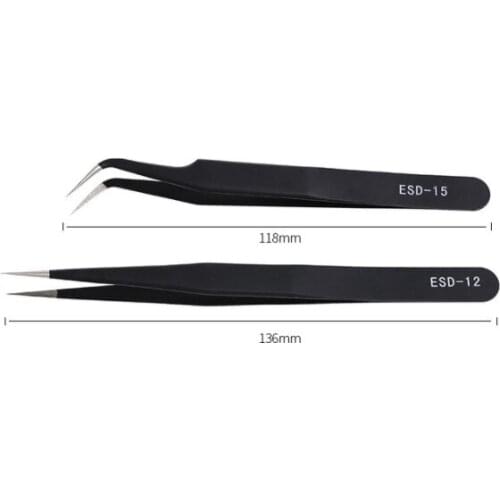 ESD Antistatic Tweezers Tool Set High Precision Tip Curved Straight Tweezer Stainless Multifunction Nipper Repair Eyel Tool Kit