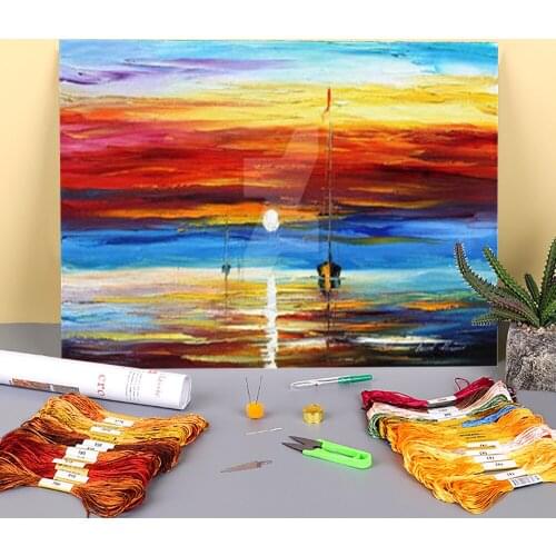 Blue Horizon Pre-Printed 11CT Cross Stitch Embroidery Set DMC Threads Painting Handiwork Sewing Handicraft Wholesale Different