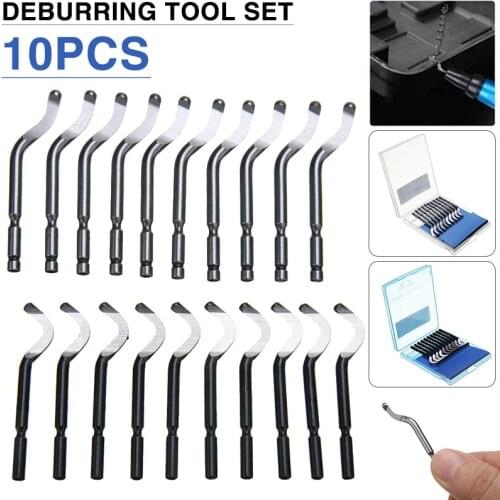 10pcs Hand Burr Trimming Knife Scraper Edge Cutter Tool Set Burr Scraper Kit HSS Blades Trimming Deburring Head Cutters