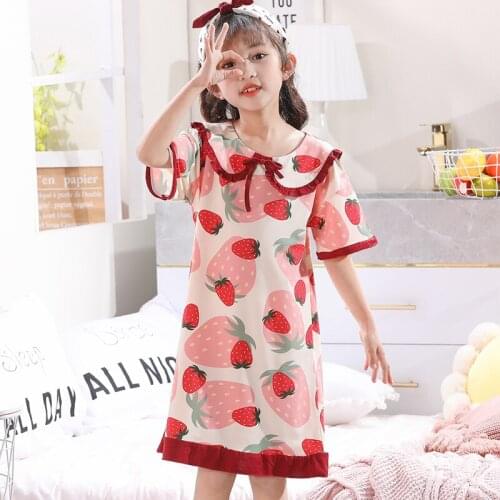 Toddler Girls Nightgown Summer Kids Sleeping Dress Short-sleeved Strawberry Print Children Nightdress Clothing child night skirt