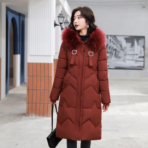Solid Winter Parkas for Women Thick Slim Ladies Coat Hooded Fur Slim Long Style Female Jacket with Pockets Plus Size Woman Coats
