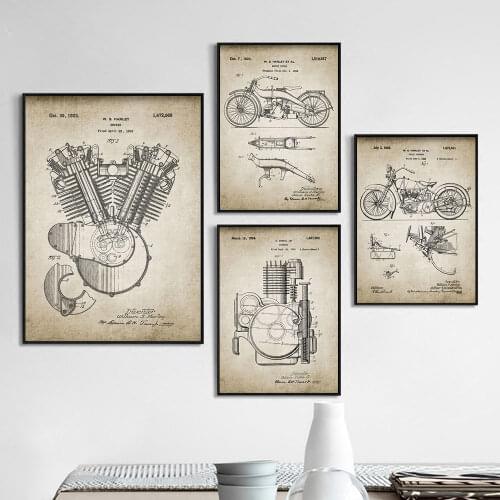 Engine Patent Vintage Prints Poster Motorcycle Artwork Canvas Art Painting Wall Pictures For Living Room Home Decor