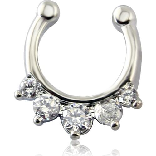 Fake Septum Nose Ring Fake Septum Piercing Non Pierced Adjustable 2 Pcs Clear Zircon Body Piercing Jewelry for Women