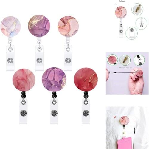 Popular Marble Pattern Nurse Badge Reel Clip Multi Use Retractable Students Doctor Name ID Card Holder Wholesale