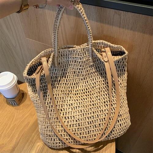 Casual Straw Women Shoulder Bags Wicker Woven Handbags Rattan Summer Beach Bag Large Capacity Tote Lady Big Bali Purses 2021