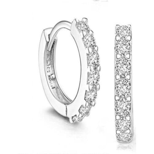 New Fashion 925 Sterling Silver Earrings With Full Shiny Cubic Zirconia Ear hoops For Women Lady Party Wedding Jewelry Accessory